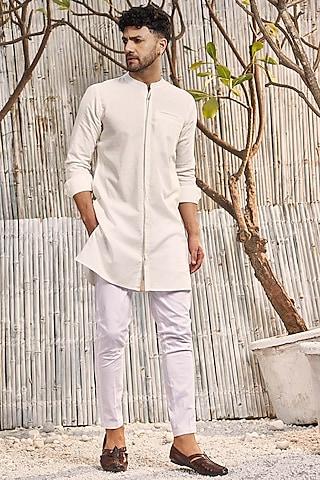 off-white dobby cotton textured kurta