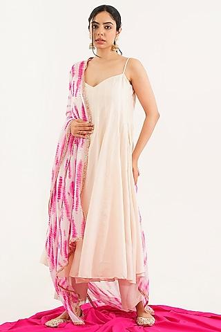 off-white dola silk kalidar anarkali set