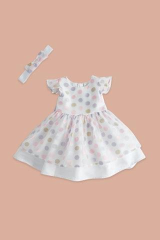 off white dots round neck party sleeveless baby regular fit dress
