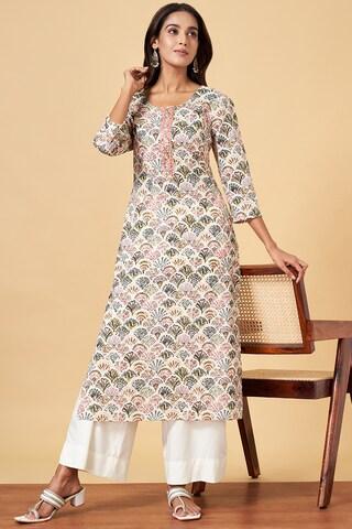 off white embellished calf-length  casual women regular fit  kurta