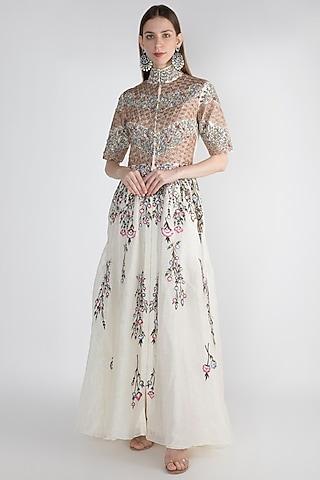 off white embellished printed gown