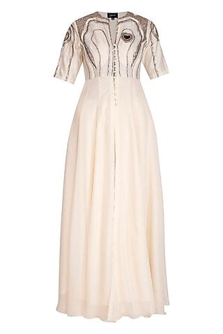 off white embroidered anarkali set