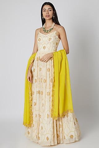 off white embroidered anarkali with dupatta