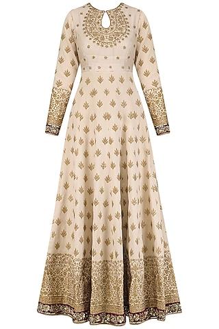 off white embroidered anarkali with rose pink dupatta