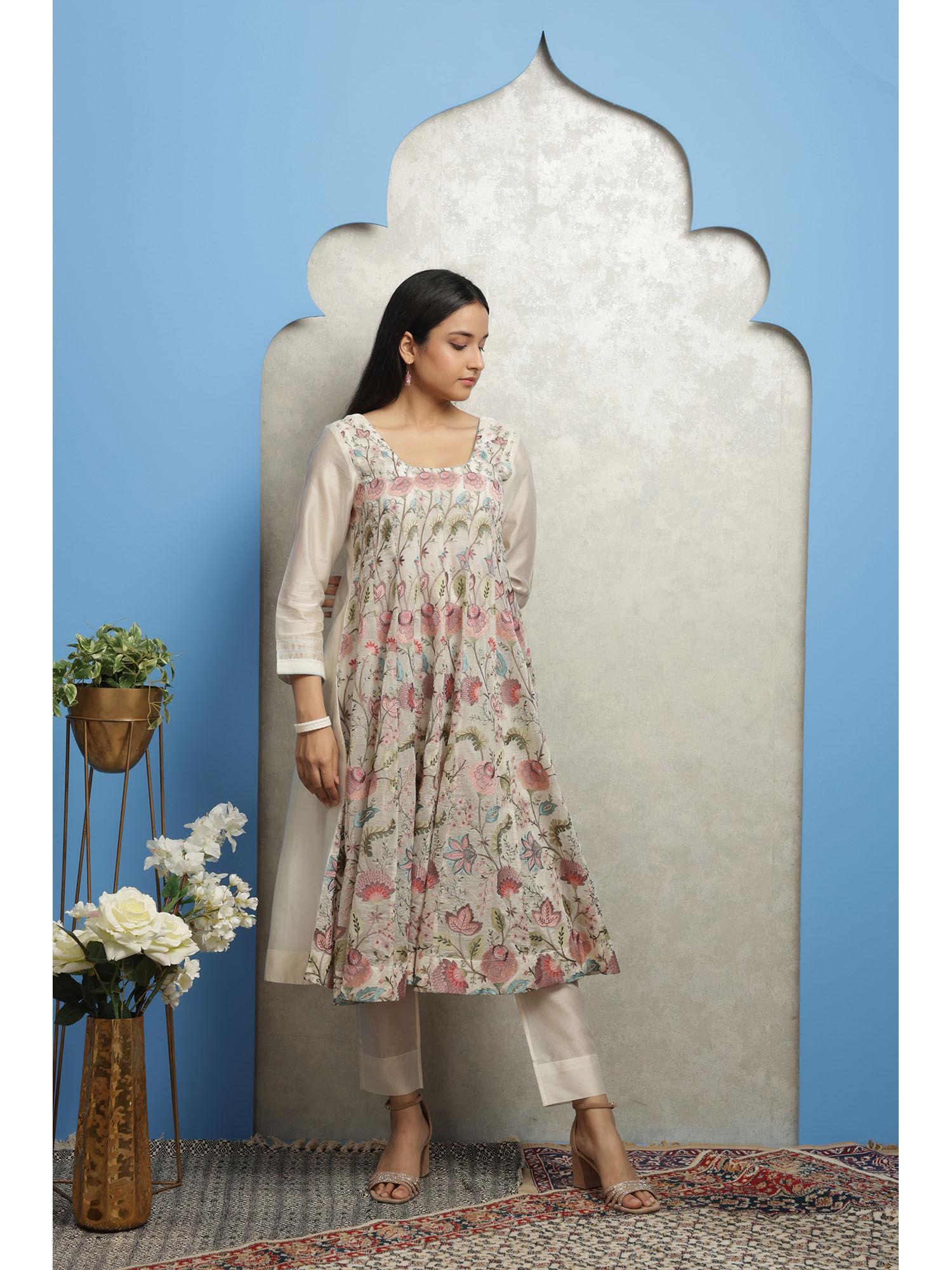 off white embroidered anarkali