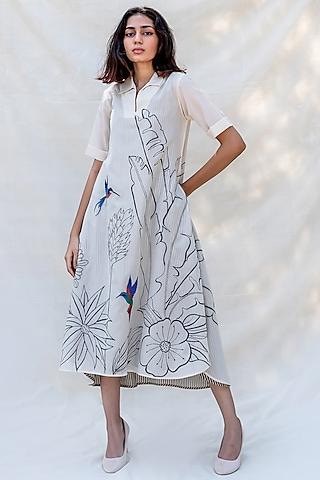 off white embroidered dress with side slit