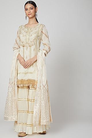 off white embroidered gharara set