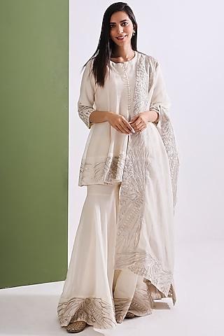 off white embroidered gharara set