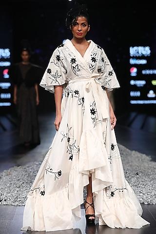 off white embroidered gown with belt