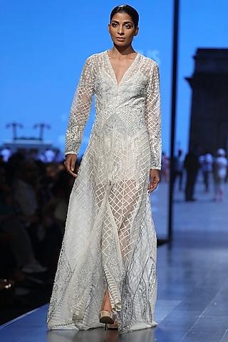 off white embroidered gown with inner