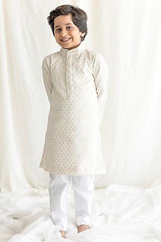 off-white embroidered kurta set for boys