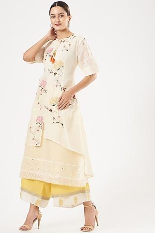 off-white embroidered kurta set