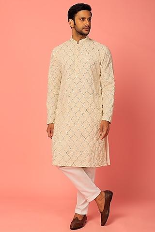 off-white embroidered kurta set