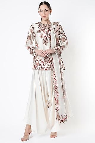 off-white embroidered kurta set