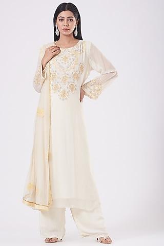 off-white embroidered kurta set