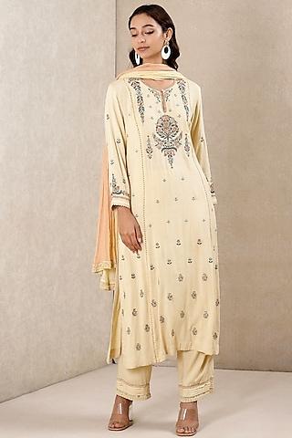 off white embroidered kurta set