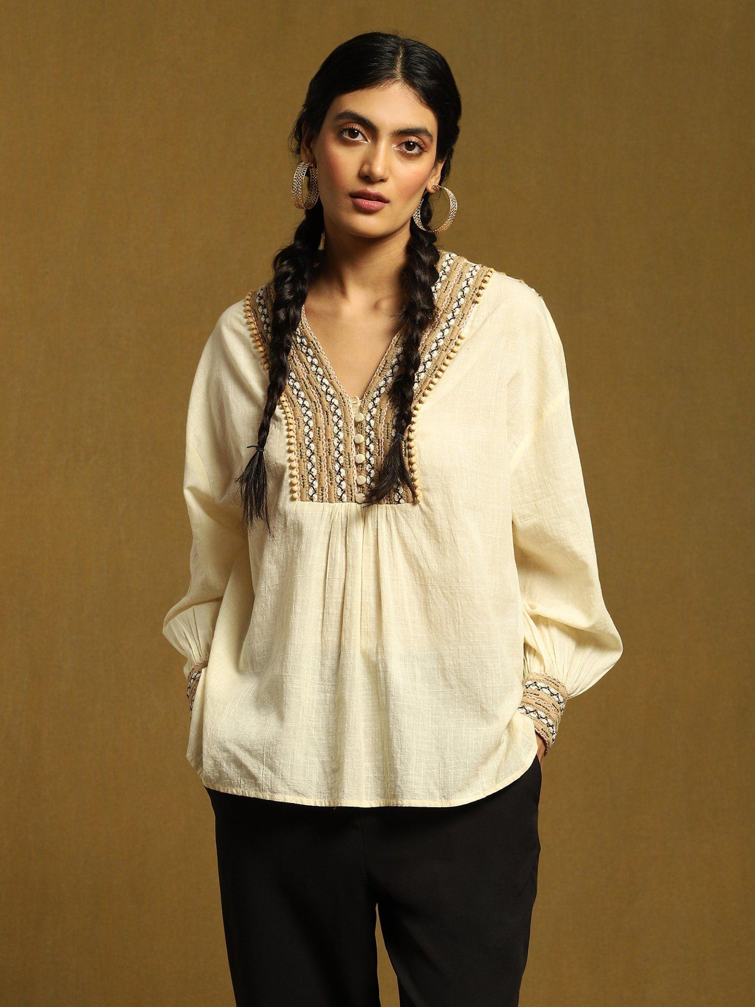 off white embroidered kurti