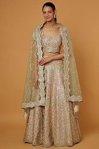 off-white embroidered lehenga set