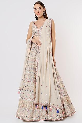 off-white embroidered lehenga set