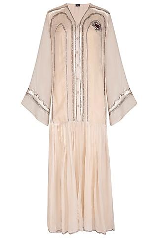 off white embroidered long open kurta with inner