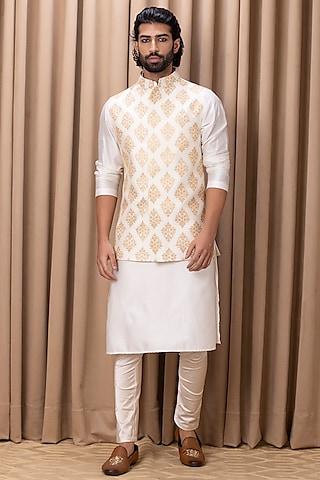 off-white embroidered nehru jacket