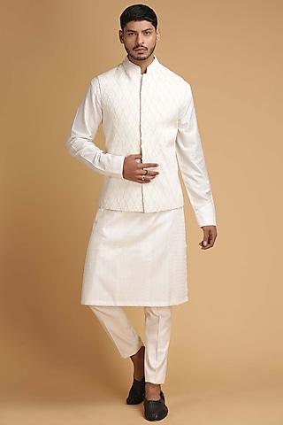 off white embroidered nehru jacket