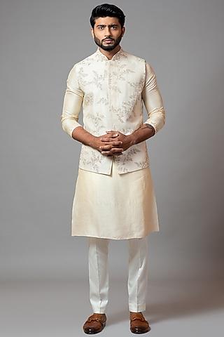off-white embroidered nehru jacket