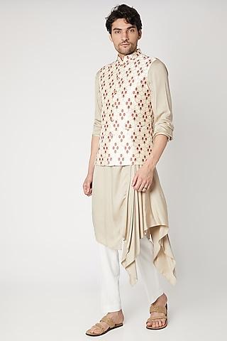 off white embroidered nehru jacket