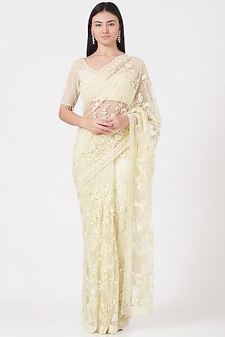 off-white embroidered saree set