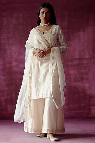 off-white embroidered sharara set