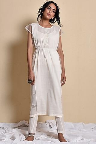 off white embroidered tunic set