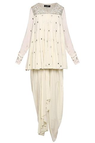 off white embroidered tunic with dhoti pants and dupatta