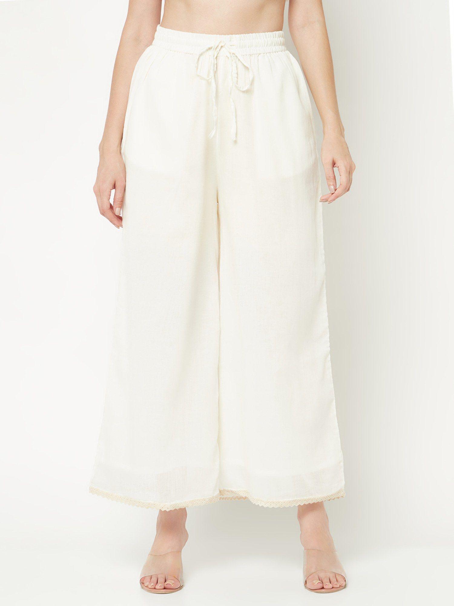 off white flared palazzos with elasticated waist