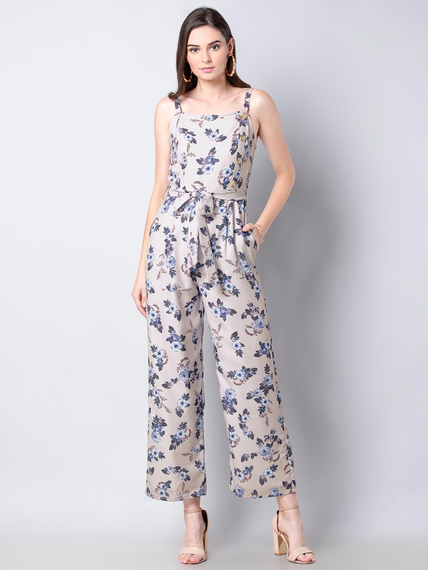 off white floral belted jumpsuit