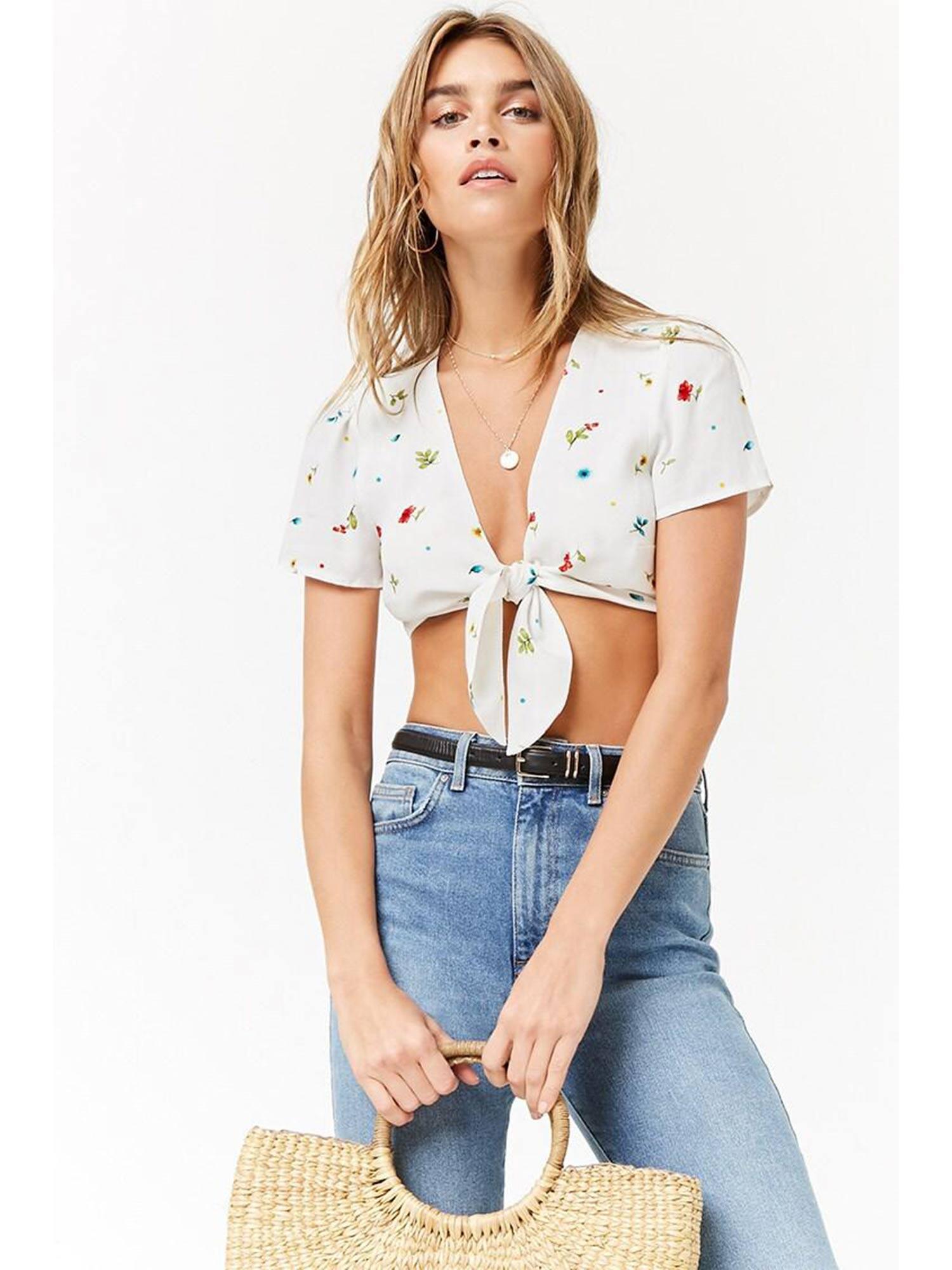 off white floral crop top