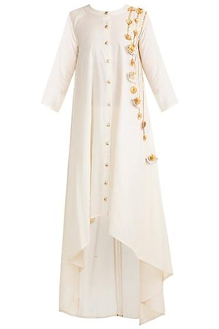 off white floral embroidered asymmetrical tunic