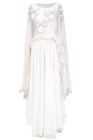 off white floral embroidered cape and palazzo pants set