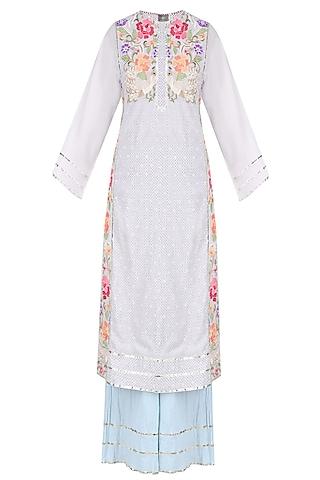 off white floral embroidered tunic with palazzo pants