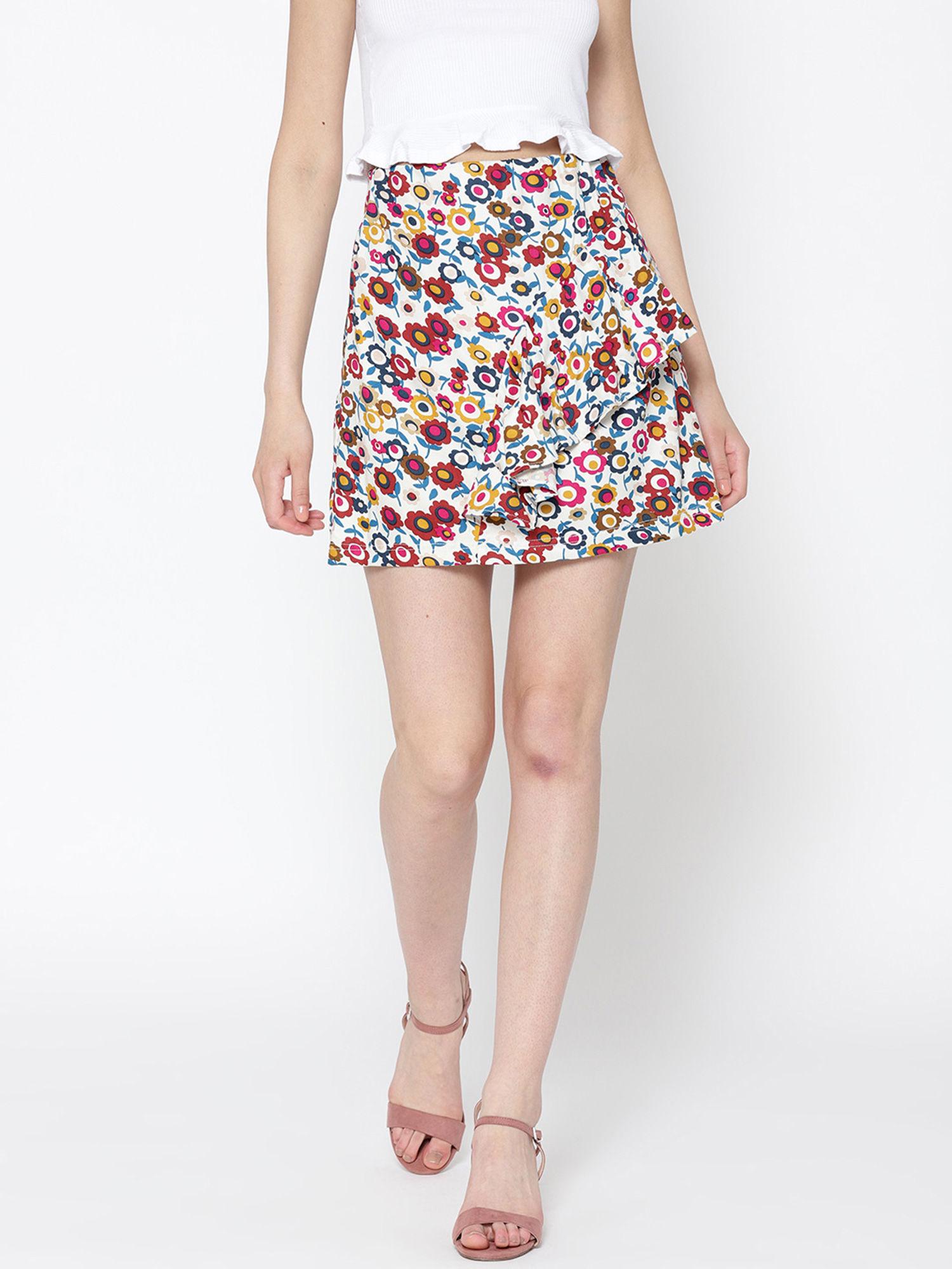 off white floral mini skirt