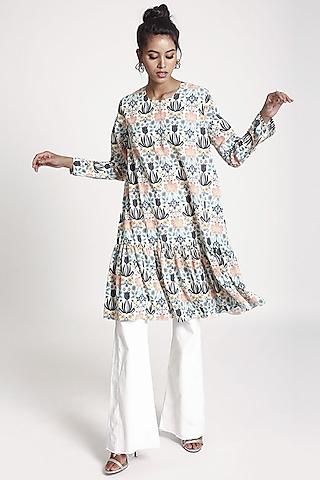 off white floral printed crepe tunic