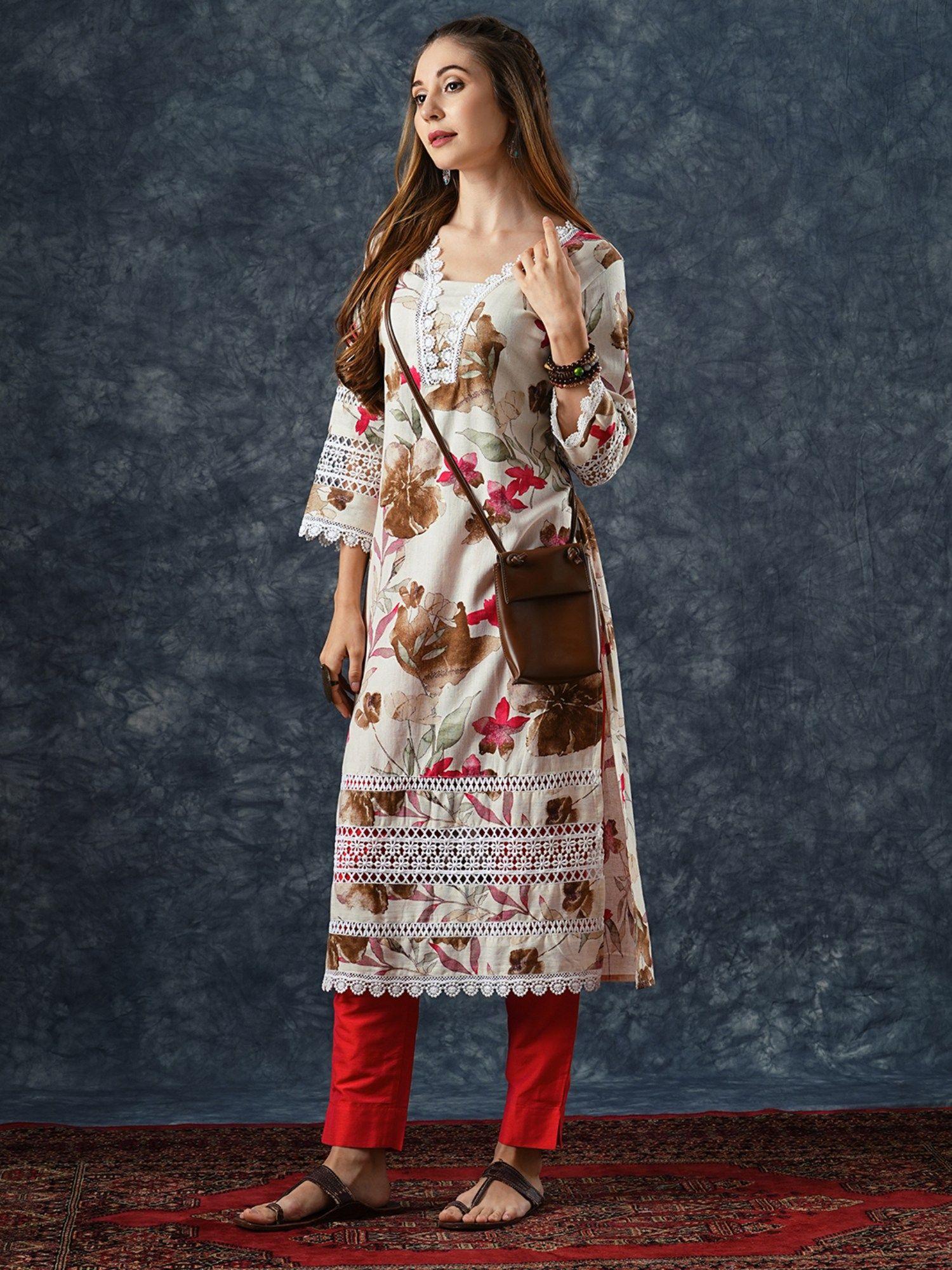 off white floral printed kurta