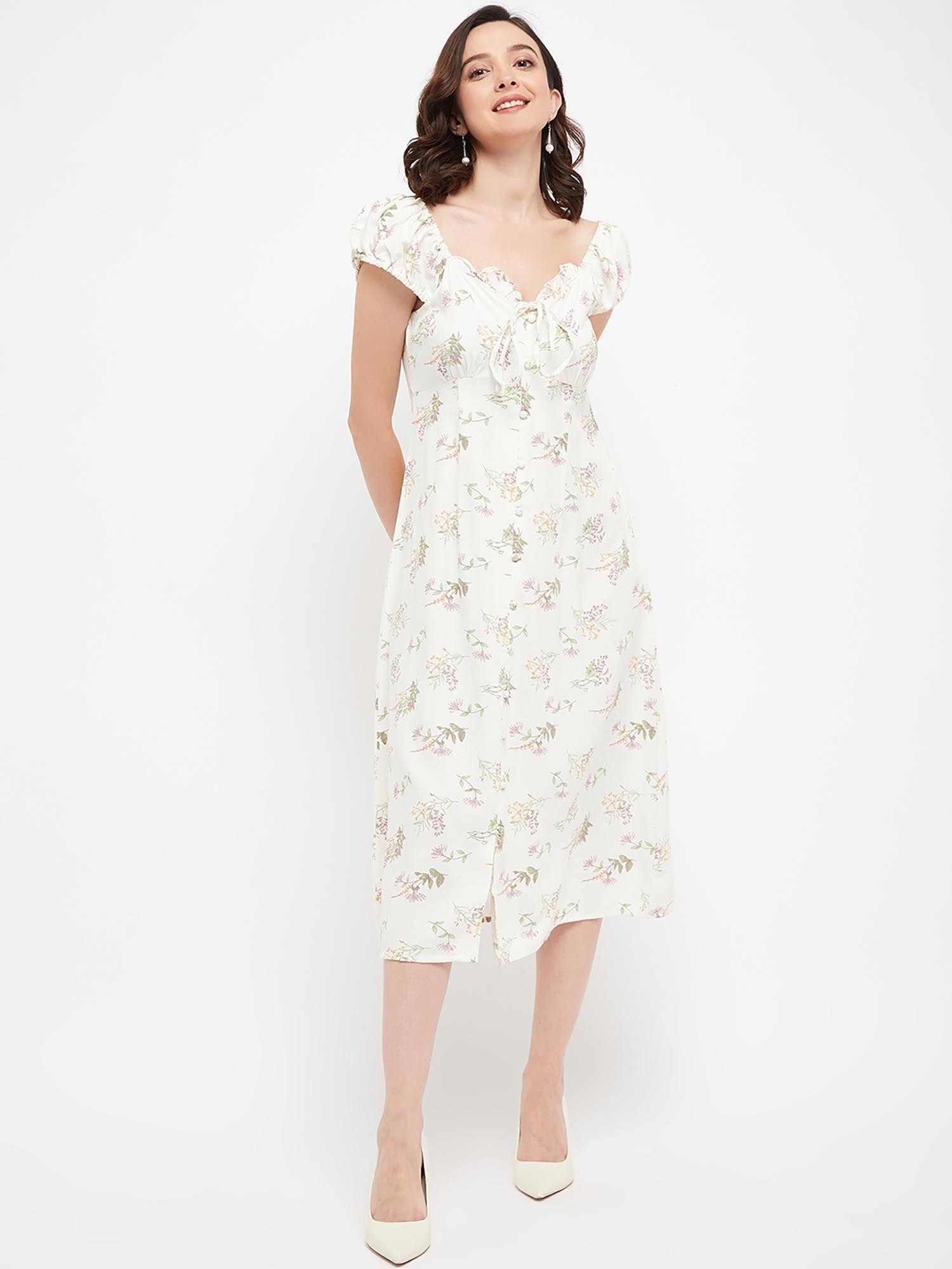 off white floral scoop neck dress