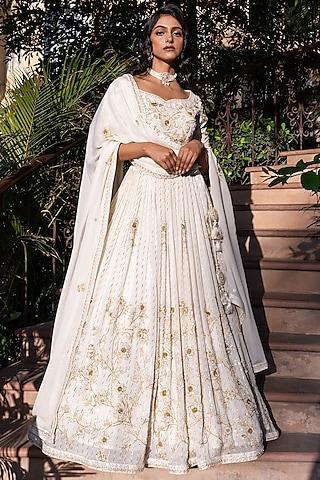 off-white georgette crepe embroidered lehenga set