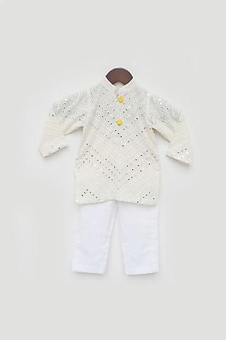 off-white georgette embroidered kurta set for boys