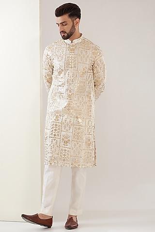 off-white georgette embroidered kurta set