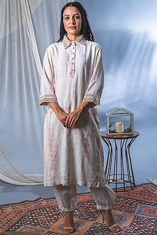 off-white georgette printed kurta set for girls