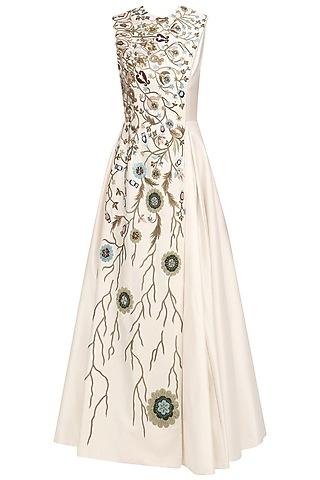 off white gown with floral embroidery