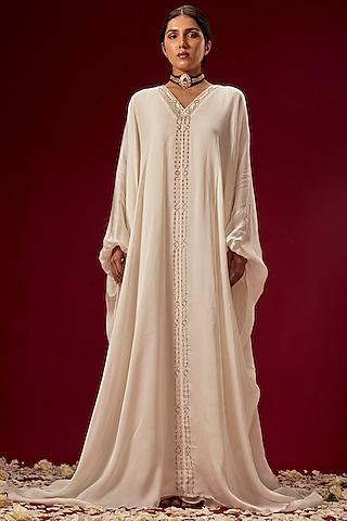off-white hand embroidered kaftan