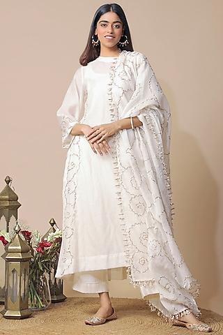 off-white handloom chanderi kurta set