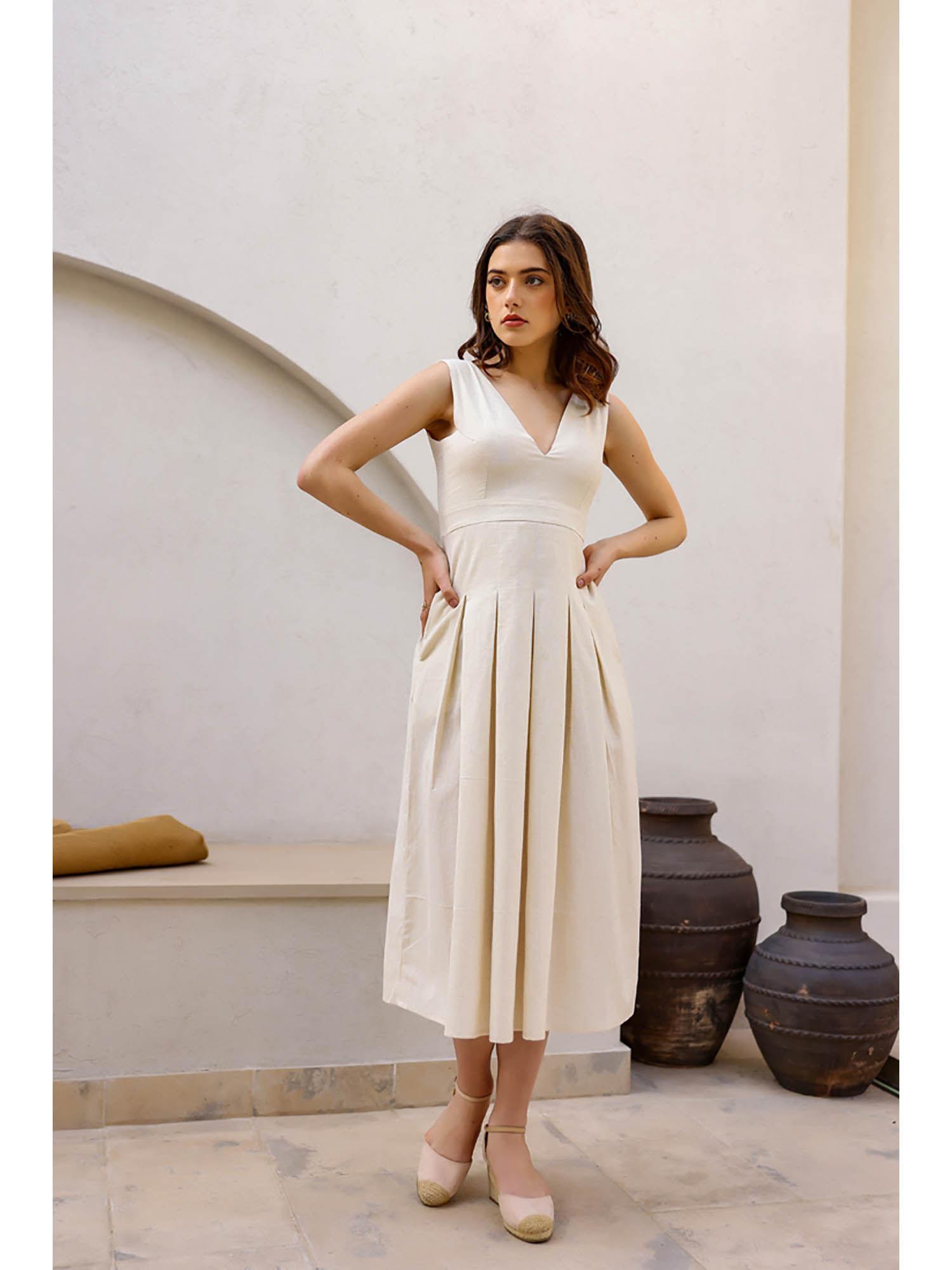 off white harriet structured solid khadi midi dress